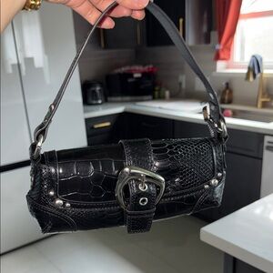 Current Mood Black Croc-Embossed Mini Shoulder Bag with Buckle